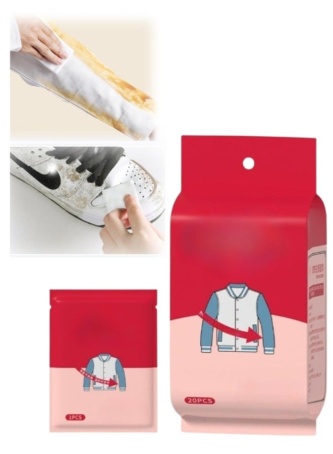 مناديل مبللة لإزالة بقع الملابس - قوية، سهلة الاستخدام، كبيرة الحجم، مغلفة بشكل فردي، تزيل بقع الطعام والشراب والأوساخ، لا تترك أي بقايا، 20 منديلًا - Image 1